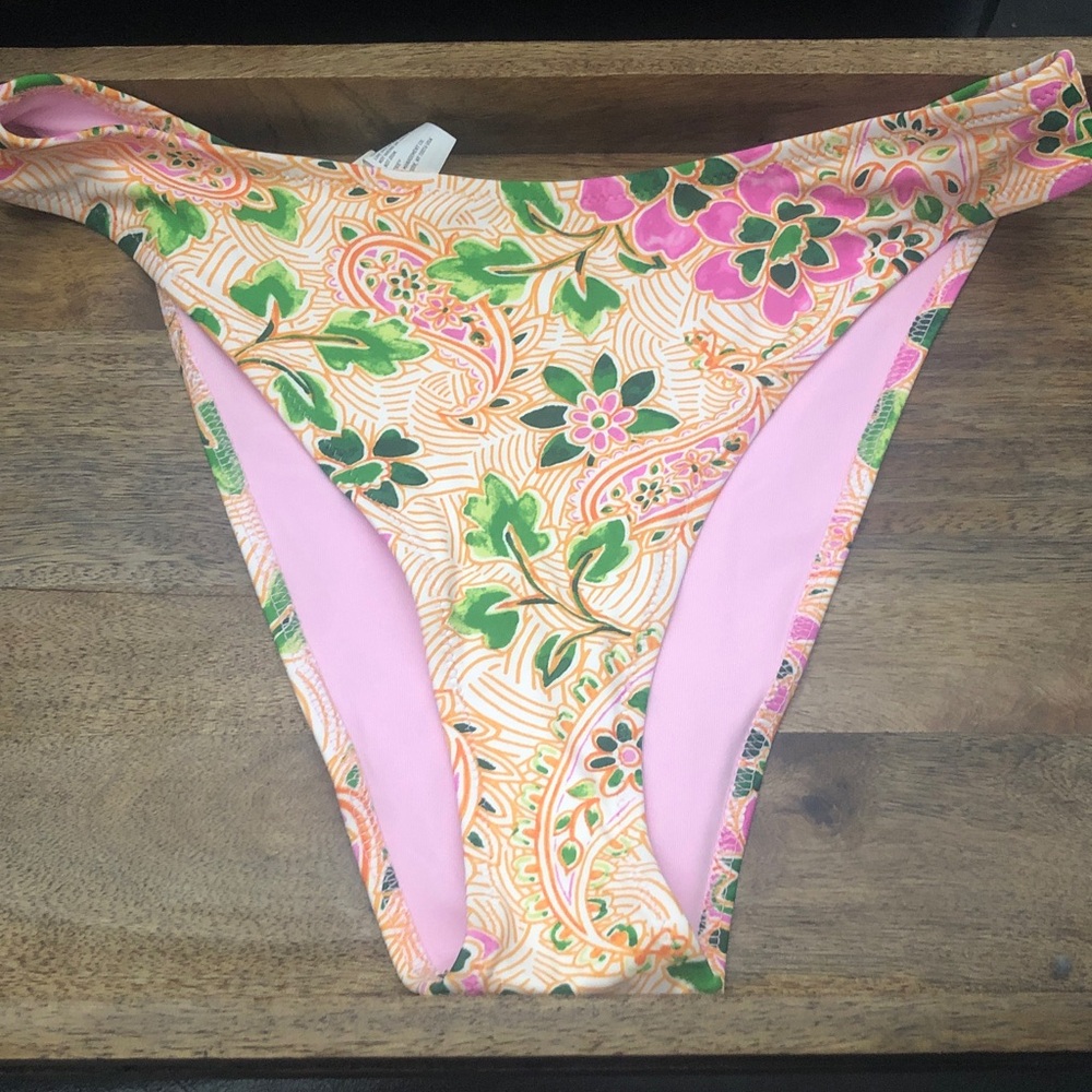 aerie Floral Paisley Bikini Bottom in Pink, Green, Orange